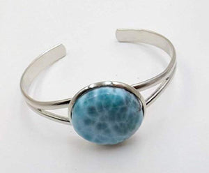 Something Blue Larimar Bracelet Big Bold Wedding Special Day Cuff Dolphin Ocean Lovers Silvertone