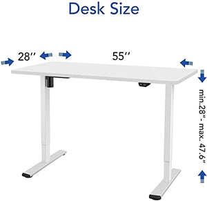 Flexispot EC1 Large Electric Stand Up Desk Workstation White Whole-Piece Desk Board Home Office Computer Standing Table Height Adjustable Desk (White Frame + 55" White Top)
