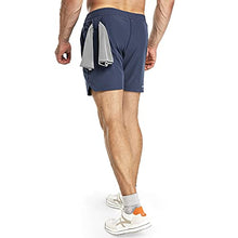 Load image into Gallery viewer, 33,000ft Men's 2 in 1 Workout Running Shorts Quick Dry Stretch 7 Inch Gym Training Sports Shorts with Pockets and Towel Loop Dark Blue
