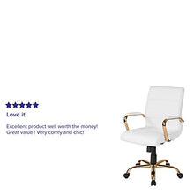 Load image into Gallery viewer, Flash Furniture Mid-Back White LeatherSoft Executive Swivel Office Chair with Gold Frame and Arms
