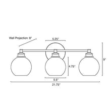 Load image into Gallery viewer, Kira Home Odette 22" Modern 3-Light Vanity/Bathroom Light + Clear Glass Globe Shades, Warm Brass Accents + Oil Rubbed Bronze Finish
