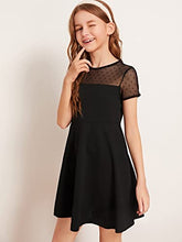 Load image into Gallery viewer, SOLY HUX Girl's Contrast Mesh Short Sleeve High Waist Flared A Line Short Dress Black 11-12Y
