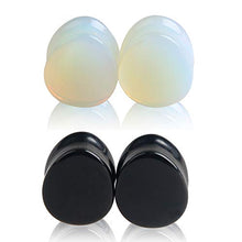 Load image into Gallery viewer, HQLA 2 Pairs Teardrop Clear Opalite Moonstone &amp; Black Obsidian Natural Stone Plug Tunnels Ear Gauges Expanders Stretcher Body Piercings (0g(8mm))
