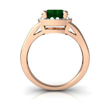 Load image into Gallery viewer, 14kt Rose Gold Lab Emerald and Diamond 8mm Round Halo Split Band Ring - Size 6
