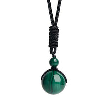 Load image into Gallery viewer, iSTONE Unisex Genuine Round Gemstone Beads Malachite Pendant Necklace with Adjustable Nylon Cord 24 Inch
