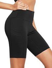 Load image into Gallery viewer, BALEAF Women's 8" Compression High Waist Biker Yoga Shorts Workout Seamless Front Luxury Pocketed Shorts Black Size M
