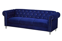 Load image into Gallery viewer, New Classic Furniture Glam Emma Velvet Three Seater Chesterfield Style Sofa for Small Spaces with Crystal Button Tufts, Royal Blue
