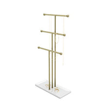 Load image into Gallery viewer, Umbra Trigem Hanging Organizer – 3 Tier Table Top Necklace Holder, Box Display with Jewelry Tray Base, Brass
