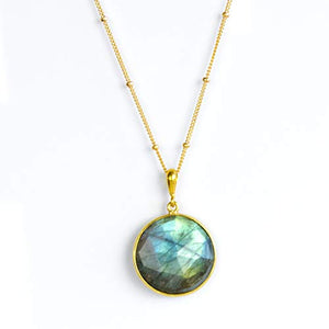 Large Round Natural Labradorite Pendant Necklace, Labradorite Necklace, Blue Labradorite Jewelry, 18mm Round Gemstone Pendant Necklace