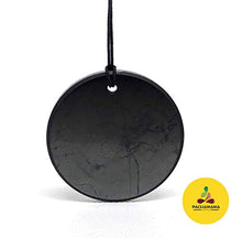 Load image into Gallery viewer, Pachamama Essentials Circle Shungite Pendant Necklace with Certificate of Authenticity, Chakra and Energy Balancing, EMF Protection

