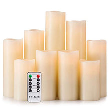 Load image into Gallery viewer, RY King Battery Operated Flameless Candles 4&quot; 5&quot; 6&quot; 7&quot; 8&quot; 9&quot; Set of 9 Real Wax Pillar LED Flickering Candles with Remote Control and Timer
