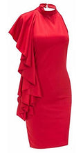 Load image into Gallery viewer, Women One Shoulder Ruffle Sleeve Bodycon Midi Club Dress
