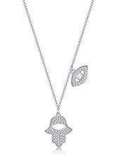 Load image into Gallery viewer, Milacolato 925 Sterling Silver Necklace for Women Hamsa Hand of Fatima Created Opal Evil Eye Pendant Necklace Good Lucky Protection Valentines Jewelry with Gift Box
