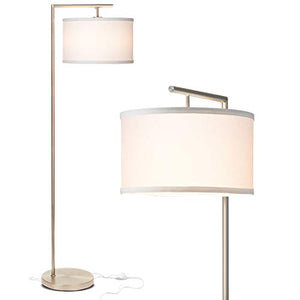 Brightech Montage Modern - Floor Lamp for Living Room Lighting - Bedroom & Nursery Standing Accent Lamp - Mid Century, 5' Tall Pole Light Overhangs Reading - with LED Bulb - Satin Nickel