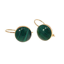 Load image into Gallery viewer, 14K Gold Malachite Earrings - 14K Solid Yellow Gold Drop Earrings, 12mm Natural Round Stone, Genuine Dark Green Gemstone, May Birthstone Taurus Birthday Gift - Minimalist Handmade Statement Jewelry
