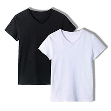 Load image into Gallery viewer, UNACOO Unisex Kids 2 Packs or 3 Packs Tees Short Sleeve V Neck T-Shirt for Boys and Girls (Age 3-12 Years)(Black+White,xs(3-4Y))
