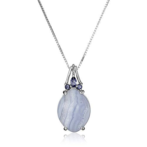 .925 Sterling Silver Genuine Blue Lace Agate and Iolite 1