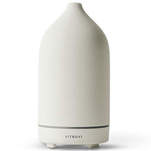 Vitruvi Stone Diffuser, Ceramic Ultrasonic Essential Oil Diffuser for Aromatherapy, White, 90ml Capacity