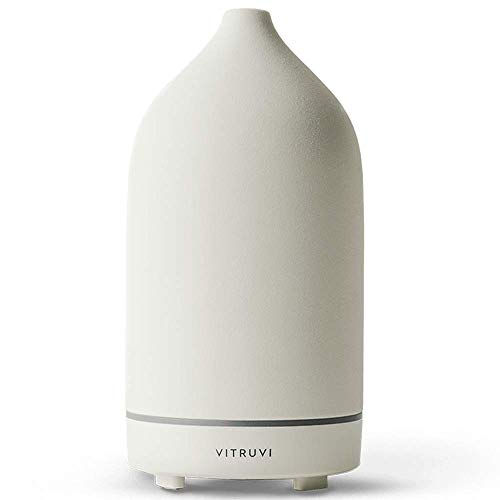 Vitruvi Stone Diffuser, Ceramic Ultrasonic Essential Oil Diffuser for Aromatherapy, White, 90ml Capacity