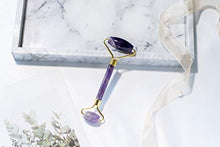Load image into Gallery viewer, Amethyst Roller by Esmee Luxury Facial Massager Stone Roller Purple Jade Roller Real and Natural Amethyst Crystal Anti-aging Face Slimming and Depuffing Beauty Tool for Face and Eyes
