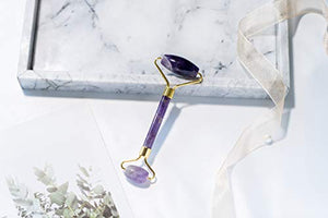 Amethyst Roller by Esmee Luxury Facial Massager Stone Roller Purple Jade Roller Real and Natural Amethyst Crystal Anti-aging Face Slimming and Depuffing Beauty Tool for Face and Eyes