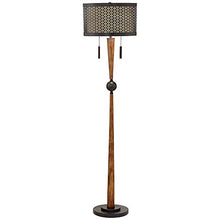 Load image into Gallery viewer, Hunter Mid Century Modern Floor Lamp Cherry Wood Perforated Metal Cream Linen Double Shade for Living Room Bedroom - Franklin Iron Works
