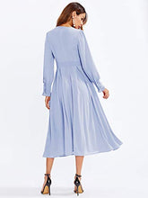 Load image into Gallery viewer, Milumia Women's Elegant Frilled Long Sleeve Pleated Fit and Flare Dress Light Blue Medium
