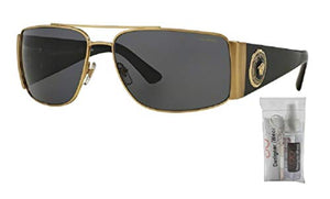Versace VE2163 100281 63M Gold/Grey Polarized Rectangle Sunglasses For Men For Women+FREE Complimentary Eyewear Care Kit