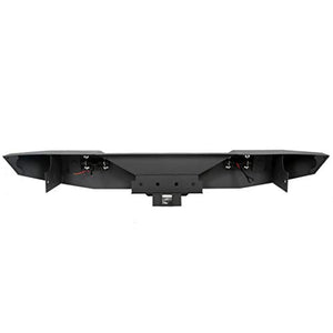 Rear Bumper Compatible with 2007-2018 Jeep Wrangler JK & Unlimited Rock Crawler Bumper w/2" Hitch Receiver, D-Ring, LED Lights (Textured Black)