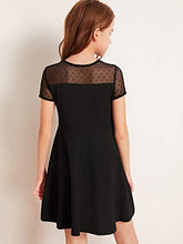 Load image into Gallery viewer, SOLY HUX Girl's Contrast Mesh Short Sleeve High Waist Flared A Line Short Dress Black 11-12Y
