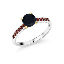 Load image into Gallery viewer, Gem Stone King 1.04 Ct Black Onyx Red Garnet 925 Silver Ring with 10K Yellow Gold Prongs (Size 5)
