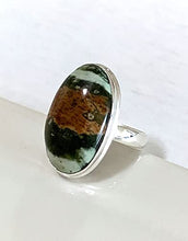 Load image into Gallery viewer, Passages- Earth Brown and Green AUSTRALIAN RARE CHROME CHALCEDONY (2.4 x 1.4 cm) Oval Cabochon Natural Gemstone, 925 Sterling Silver Ring Sz 9Jewellery.
