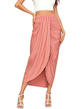 Load image into Gallery viewer, SheIn Women's Casual Slit Wrap Asymmetrical Elastic High Waist Maxi Draped Skirt Pink Small
