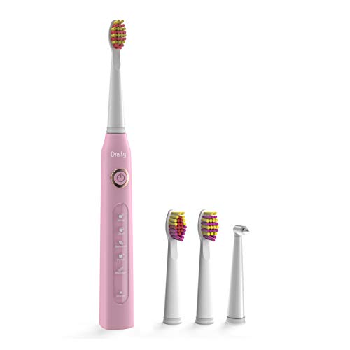 Electric Toothbrush Clean as Dentists, Rechargeable Sonic Toothbrushes Built-in Smart Timer and 5 Deep Cleaning Modes, with 3 Replacement Brush Heads, Waterproof, Pink