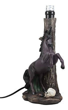 Load image into Gallery viewer, Ebros Gift Eclipse Rearing Macabre Black Unicorn Sculptural Desktop Table Lamp with Full Moon Cloudy Night Sky Printed Shade 19" Tall As Fantasy Home Decor of Unicorns Skulls Dark Magic Halloween
