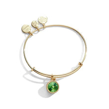 Load image into Gallery viewer, Alex and Ani Birthstones Expandable Bangle for Women, August, Green Peridot Crystal, Shiny Gold Finish, 2 to 3.5 in
