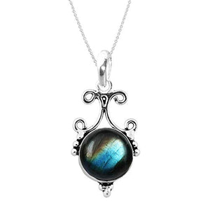 925 Sterling Silver Natural Round Labradorite Pendant For Women