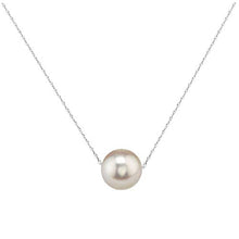 Load image into Gallery viewer, 14K Gold 10-11mm Freshwater Cultured Floating Pearl Tin Cup Chain Necklace Jewelry for Women 17&quot; (White, white-gold)
