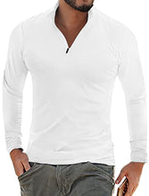 Load image into Gallery viewer, YTD Men's Classic Zip Up Long Sleeve Polo Shirts Casual Slim Fit Tops Basic Designed Cotton Shirts L White
