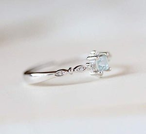 Greendou Fashion Jewelry 925 Sterling Silver Dainty Blue Crystal Ring for Women Simple Style Square Engagement Finger Ring Ladies Fashion Jewelry (6)