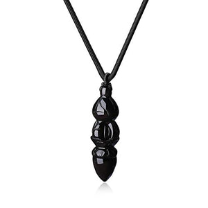 COAI Prayer Black Obsidian Vajra Buddha Pendant Necklace