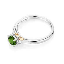 Load image into Gallery viewer, Gem Stone King 925 Silver and 10K Yellow Gold Ring 0.54 Ct Green Chrome Diopside G/H Lab Grown Diamond (Size 6)

