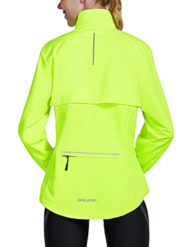 BALEAF Women's Cycling Jacket Waterproof Rain Bike Jackets Wind Breakers Removable Sleeves Running Lightweight Fluorescent Yellow Size L