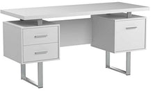 Load image into Gallery viewer, Monarch Specialties White Hollow-Core/Silver Metal Office Desk, 60-Inch
