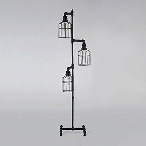NIUYAO Industrial Style 60'' High Track Tree Floor Lamp Iron Cage 3 Lights Pipe LED Floor Light Fixture Black 409434