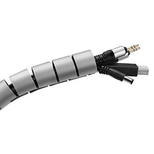 Load image into Gallery viewer, Flexzion Spiral Wire Wrap Tube Cable Organizer Management Sleeve - PE Polyethylene Flexible Expandable Desktop Computer PC Cinema TV Zipper Cord Storage with Clip 22mm Dia 1.5M 5 Feet Length (Gray)
