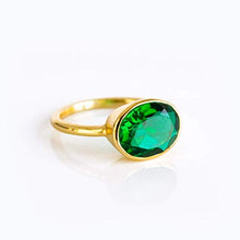Load image into Gallery viewer, Emerald Quartz ring, stackable ring, Vermeil Gold or silver, bezel set ring, oval ring, green gemstone ring, May Birthstone ring
