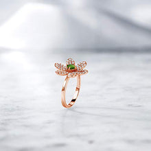 Load image into Gallery viewer, Gem Stone King 1.48 Ct Round Green Tourmaline Keren Hanan ART 18K Rose Gold Plated Silver Women Flower Ring (Size 7)
