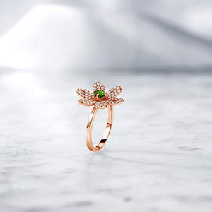 Gem Stone King 1.48 Ct Round Green Tourmaline Keren Hanan ART 18K Rose Gold Plated Silver Women Flower Ring (Size 7)