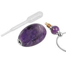 Load image into Gallery viewer, TUMBEELLUWA Essential Oil Diffuser Aromatherapy Stone Pendant Necklace for Unisex ,Healing Crystal Gemstone Necklace Ellipse Pendant for Women and Men, Amethyst Stone.
